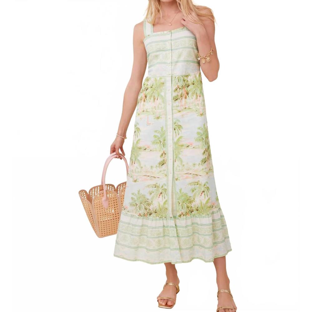Spartina 449 Pale Green Tropical Print Midi Dress
